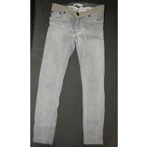 Maje Gray Denim Skinny Jeans, Lamb Suede Detail, Low Rise - Picture 1 of 11